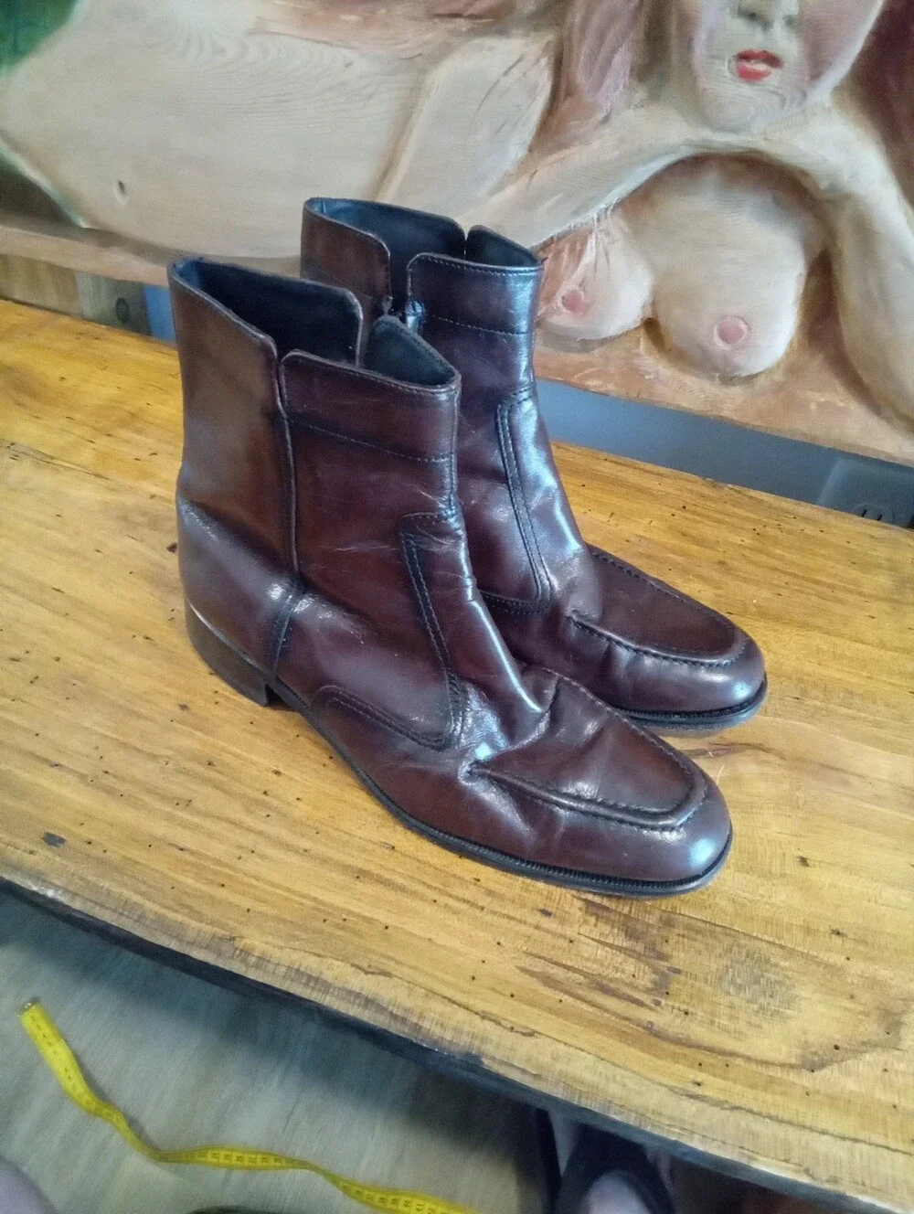 Vintage Unisex Florsheim Sz 10D Essex MocToe Stich Border Black Cherry Leather